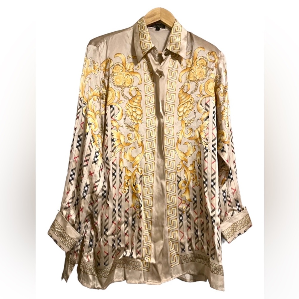 Armani Collezioni Gold and Cream Button Down Shirt